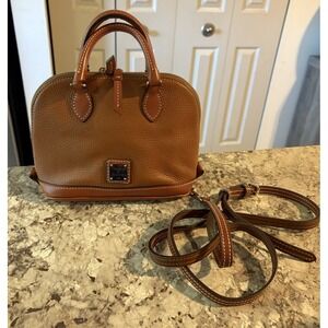 Dooney &‎ Bourke Pebble Leather MINI Zip-Zip Bitsy Satchel Crossbody Bag Caramel